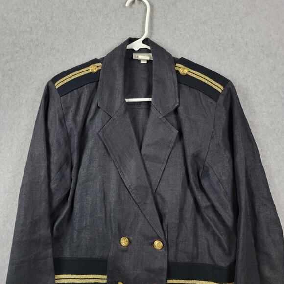 Vtg Cristina Maxx 100% Linen Black Gold LS Button Up Cropped Jacket Women's 8 - Picture 2 of 13